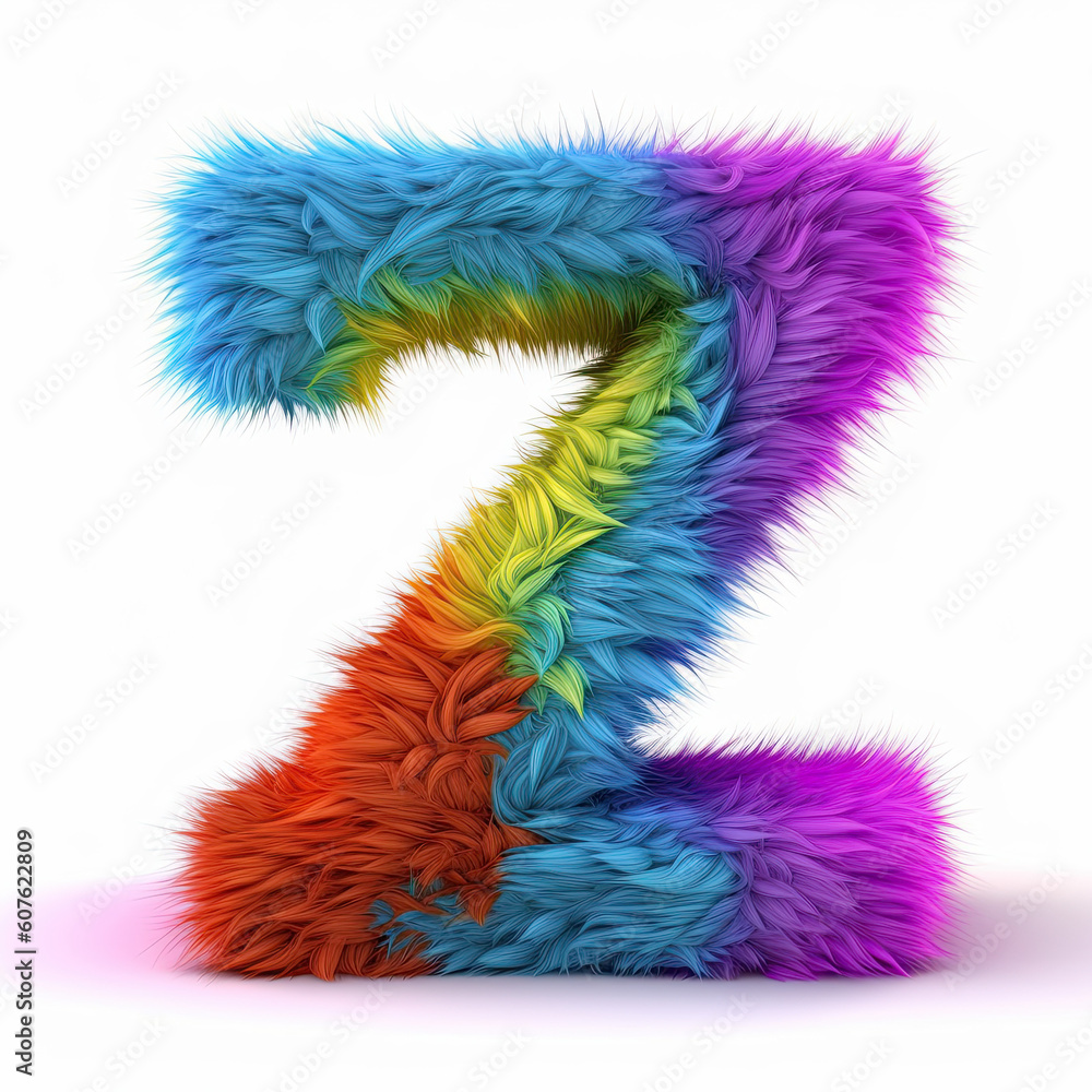 Furry letter in rainbow pride colors made of fur and feathers. Capital Z Furry letter in rainbow pride colors made of fur and feathers. Capital Z