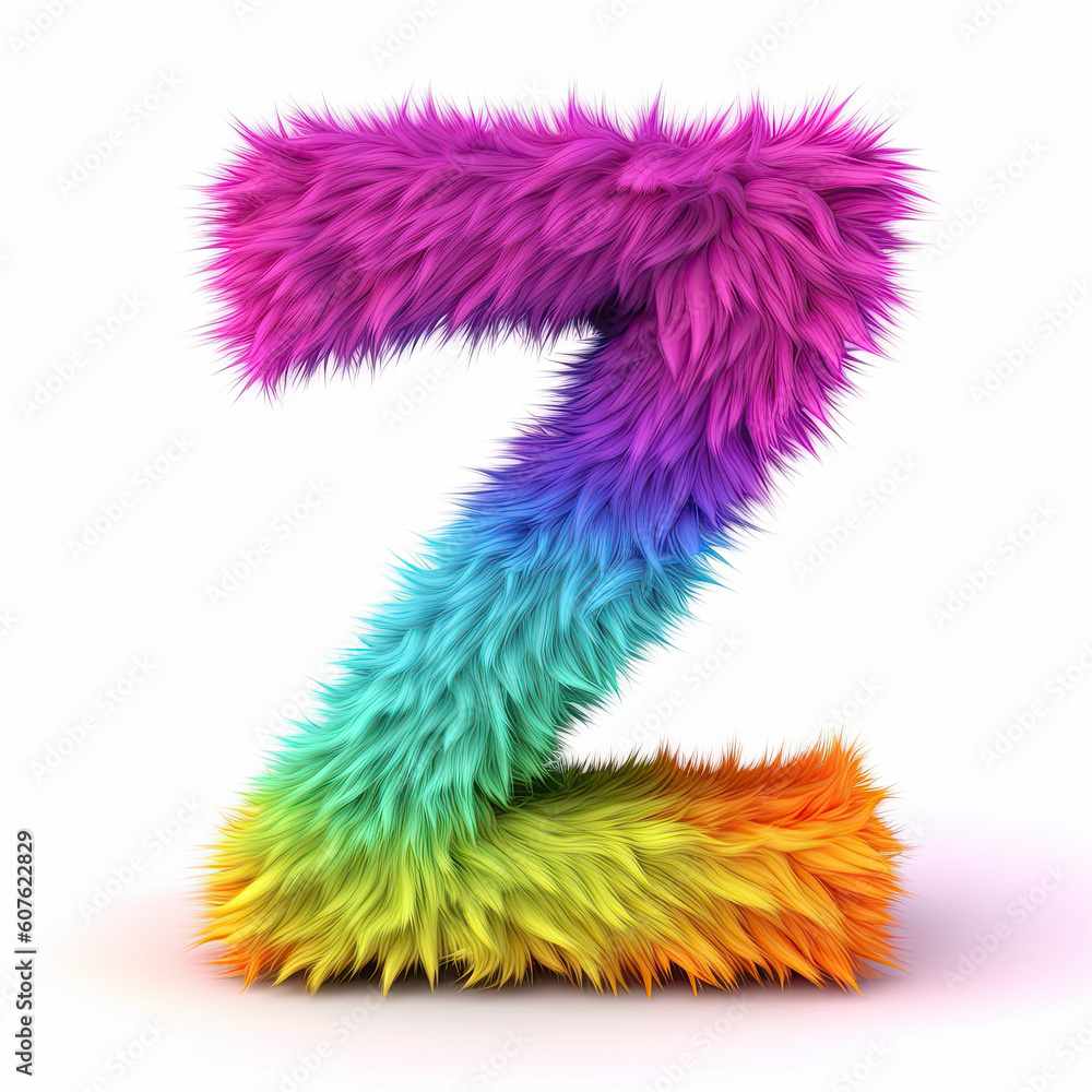 Furry letter in rainbow pride colors made of fur and feathers. Capital Z Furry letter in rainbow pride colors made of fur and feathers. Capital Z