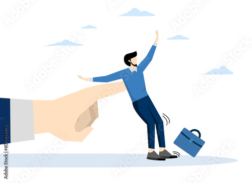 reminder or guide to encourage people to make right decision or behavior, effective way for personal improvement concept, Nudge theory, finger boss nudging businessman employee.