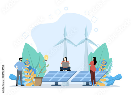 The concept of Green Clean Energy, Showing a green lifestyle by using the power of green energy, renewable energy replaces fossil energy. Perfect for landing pages,web and more, Vector Illustration.