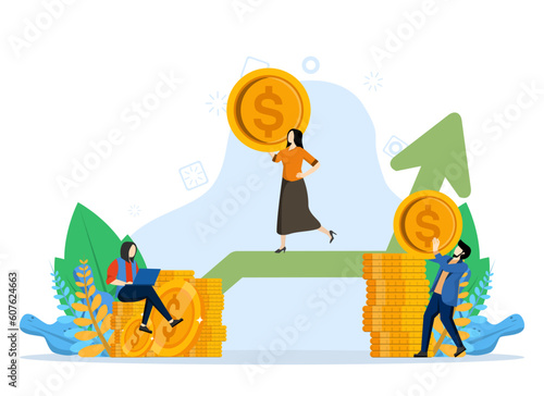 Business investment concept, Showing People Saving Money To Invest In Better Future, Suitable for landing page, UI, web, app intro card, editorial, flyer and banner, Vector Illustration.