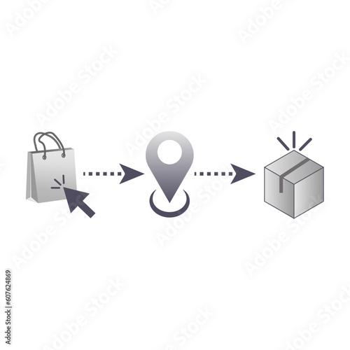 click and collect order, icon, receive order in pick up point, delivery services steps, ecommerce concept. Vector illustration.