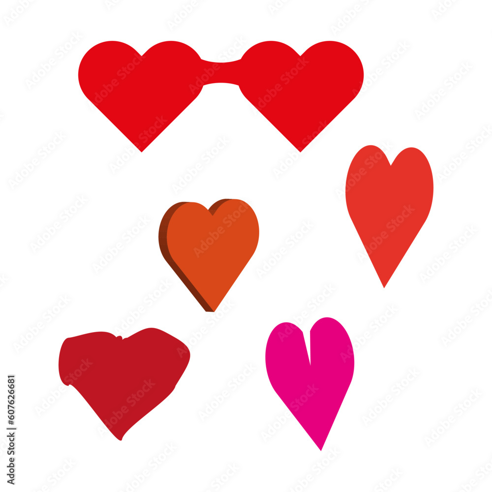 Set red hand drawn hearts. Handdrawn rough heart. Vector illustration.