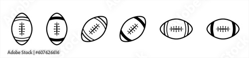 American football ball icon set in line style. Rugby ball simple black style symbol sign for sports apps and website, vector illustration.