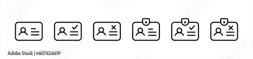 ID Card icon set in line style. ID Card with Circle tick approved symbol. Driver's license Identification card simple black style symbol sign for apps and website, vector illustration. 