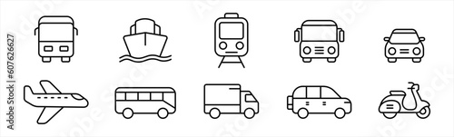 Transport icon. Public Transportation icon set in line style. Public transport simple black style symbol sign for apps and website, vector illustration.