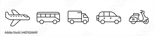 Transport icon. Public Transportation icon set in line style. Public transport simple black style symbol sign for apps and website, vector illustration.	