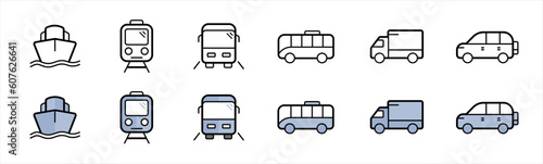 Transport icon. Public Transportation icon set in line style. Public transport simple black style symbol sign for apps and website, vector illustration.	