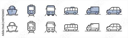 Transport icon. Public Transportation icon set in line style. Public transport simple black style symbol sign for apps and website, vector illustration.	