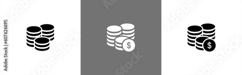 Stack of coin money icon in flat style. saving, income, revenue, finance, paying, earning, salary, tip, dollar simple black style symbol sign for apps and website, vector illustration.	