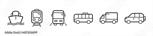 Transport icon. Public Transportation icon set in line style. Public transport simple black style symbol sign for apps and website, vector illustration.	