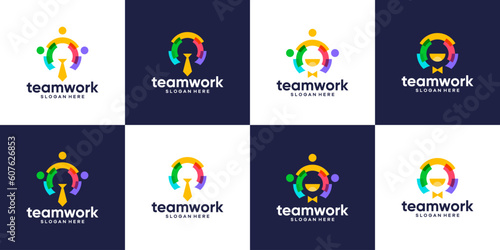 Collection of team work logo design. people family together human unity logo and leadership design graphic vector illustration. Symbol, icon, creative.