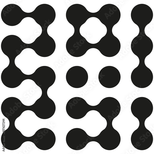 Connected dots icon. Integration symbol. Abstract point movement. Connected round blobs. Transition metaballs. Vector illustration.