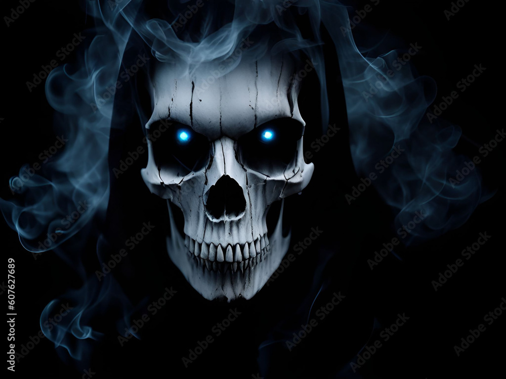 Scary ghost skull on dark background. Generative ai Scary ghost skull on dark background. Generative ai