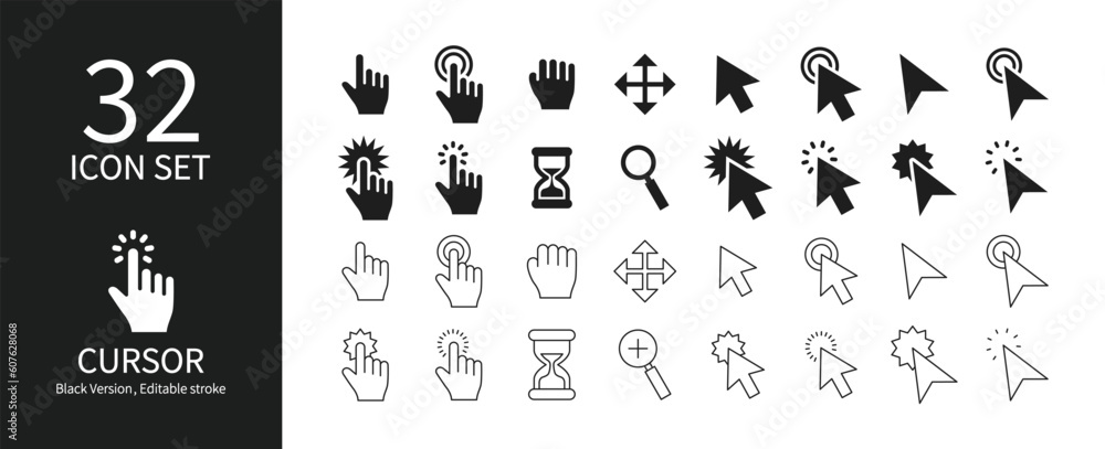 Icon sets associated with cursors and clicks