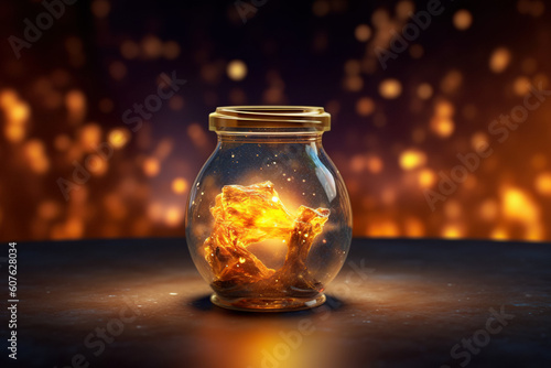 Magic in a Glass Jar. Simulated Starry Sky. Unveiling the Unreal Universe, Galaxy of Stars, Glimpse of Milky Way, Astronomy Magic, Cosmic Fantasy in Space, Science. Generative AI