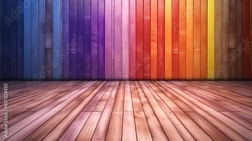 Colorful wooden background. Rainbow room surface. Generative ai