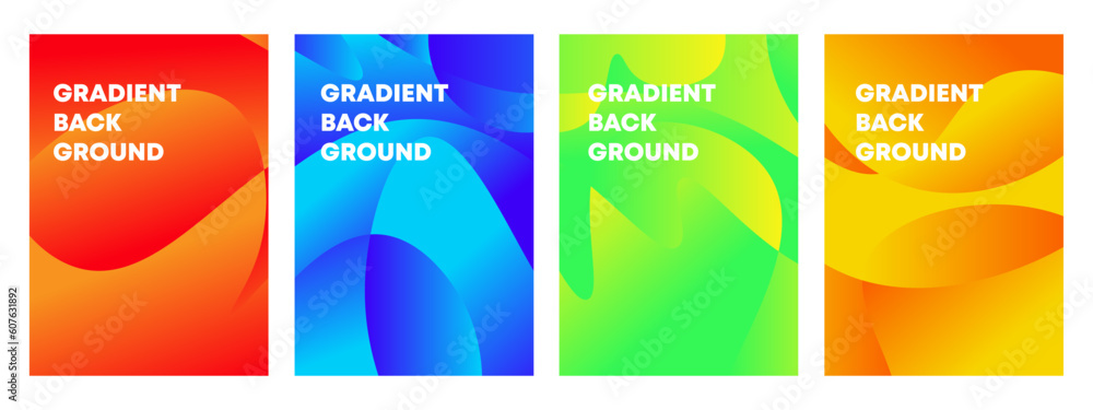 Set of gradient background with beautiful wavy shapes red, blue, green, yellow. Vertical banner