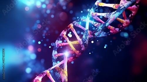 Helix model of human DNA on futuristic digital illustration. Generative ai