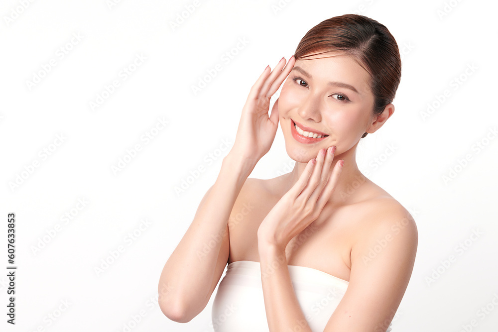 Beautiful young asian woman with clean fresh skin on white background, Face care, Facial treatment, Cosmetology, beauty and spa, Asian women portrait. Beautiful young asian woman with clean fresh skin on white background, Face care, Facial treatment, Cosmetology, beauty and spa, Asian women portrait.
