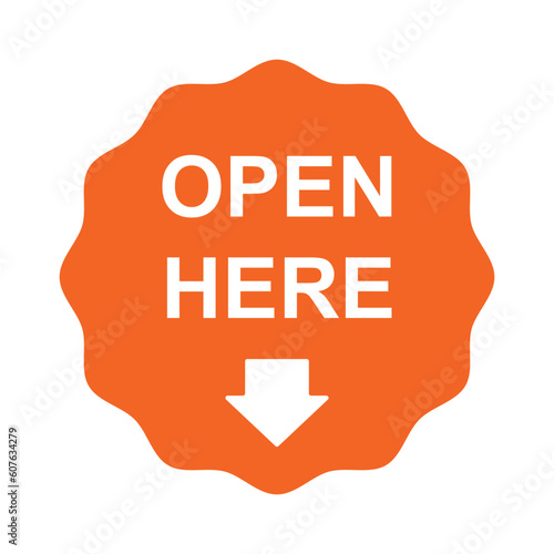 open here sign for product package icon vector