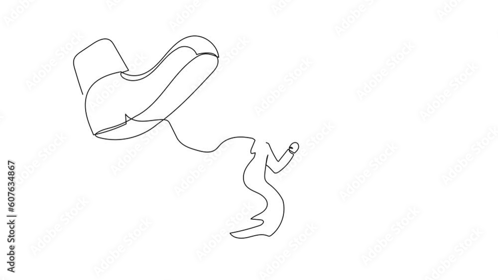 Animated self drawing of continuous line draw Arabian businessman run away from stomping foot. Employee oppressed by boss with under big shoe. Minimalist metaphor. Full length single line animation Animated self drawing of continuous line draw Arabian businessman run away from stomping foot. Employee oppressed by boss with under big shoe. Minimalist metaphor. Full length single line animation