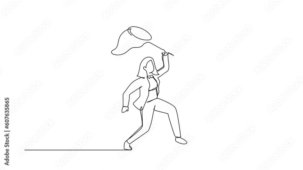 Self drawing animation of single one line draw businesswoman try to catch flying shield with net. Expensive health insurance costs. Unaffordable healthcare. Continuous line draw. Full length animated Self drawing animation of single one line draw businesswoman try to catch flying shield with net. Expensive health insurance costs. Unaffordable healthcare. Continuous line draw. Full length animated
