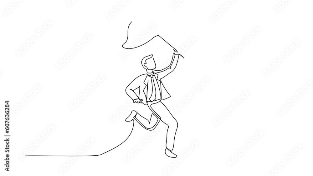 Animated self drawing of continuous line draw businessman try to catching flying briefcase with net. High performance worker, active employee, rising star company. Full length single line animation Animated self drawing of continuous line draw businessman try to catching flying briefcase with net. High performance worker, active employee, rising star company. Full length single line animation