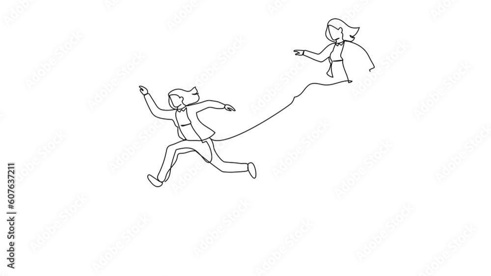 Animated self drawing of continuous one line draw businesswoman kick business partner fall off cliff. Dishonesty, betrayal or jealousy colleague, career competitor. Full length single line animation Animated self drawing of continuous one line draw businesswoman kick business partner fall off cliff. Dishonesty, betrayal or jealousy colleague, career competitor. Full length single line animation
