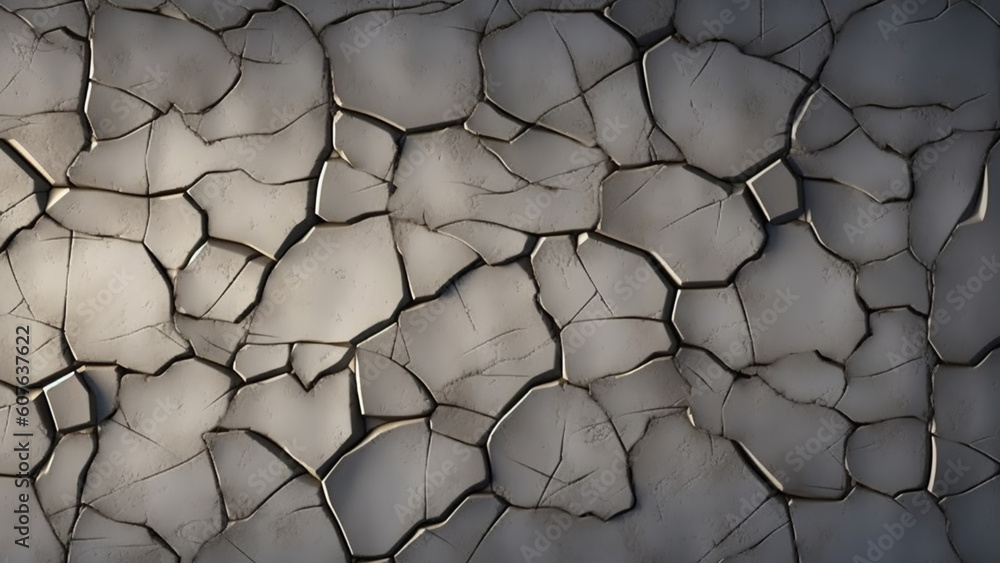 Cracked concrete wall with with brittle clay structure as background