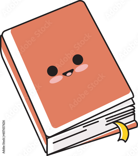 a vector icon design in the shape of a book and with eyes and a mouth as decorative elements, this design has the theme of science and school stationery