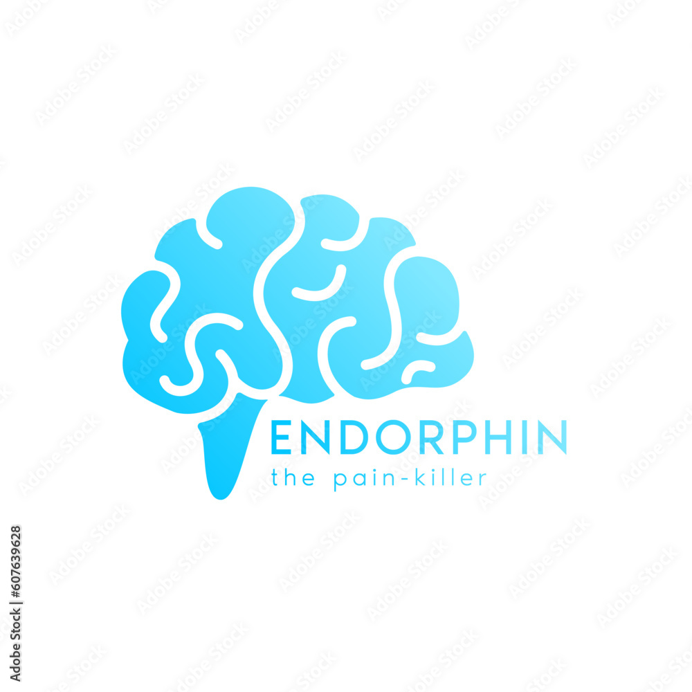 Brain chemistry endorphin. The pain killer. Brain blue logo icon design isolated on white background. Happy chemicals concept. For use web app mobile, print media. Vector EPS10. Brain chemistry endorphin. The pain killer. Brain blue logo icon design isolated on white background. Happy chemicals concept. For use web app mobile, print media. Vector EPS10.