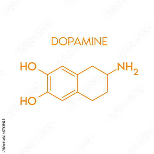 Dopamine structural chemical formula isolated on white background. Hormone melatonin promote deep sleep. Medical scientific concepts. Vector EPS10 illustration.