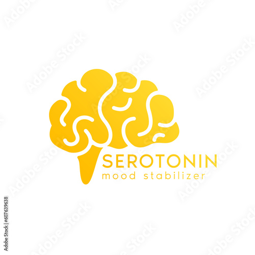 Brain chemistry serotonin. The mood stabilizer. Brain orange logo icon design isolated on white background. Happy chemicals concept. For use web app mobile, print media. Vector EPS10.