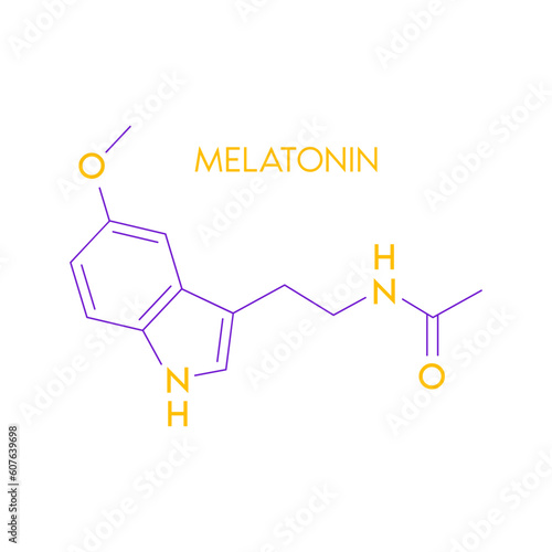 Melatonin structural chemical formula isolated on white background. Hormone melatonin promote deep sleep. Medical scientific concepts. Vector EPS10 illustration.