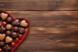 heart shaped chocolate on a wooden background. Generative AI
