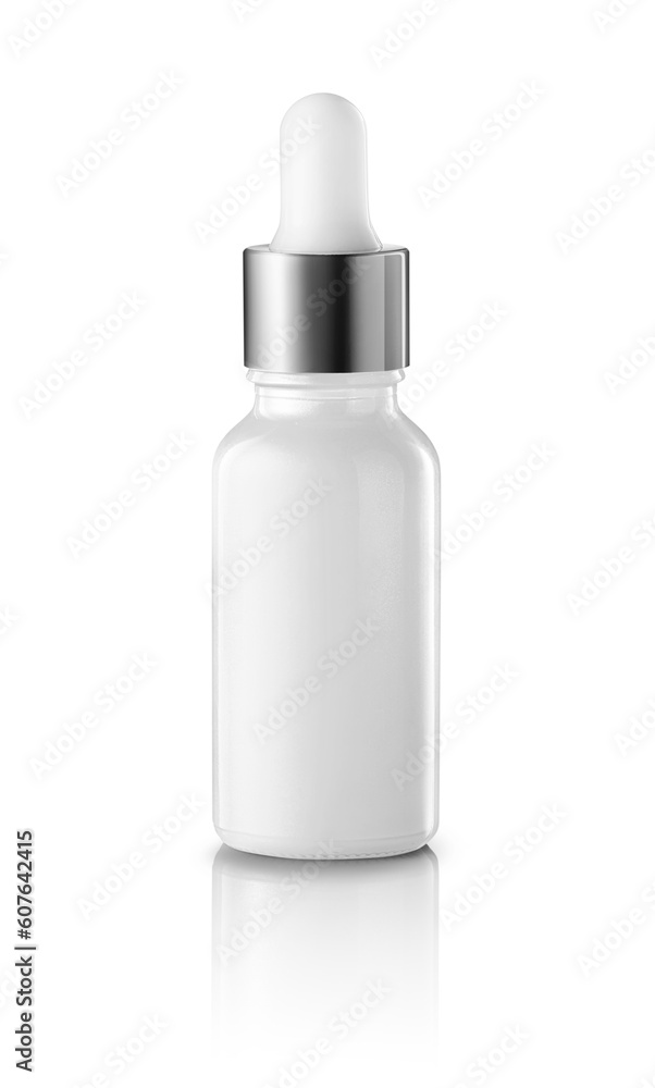 Empty white dropper bottle, isolated on white background. Medical containers, Realistic packaging mockup template. Empty white dropper bottle, isolated on white background. Medical containers, Realistic packaging mockup template.