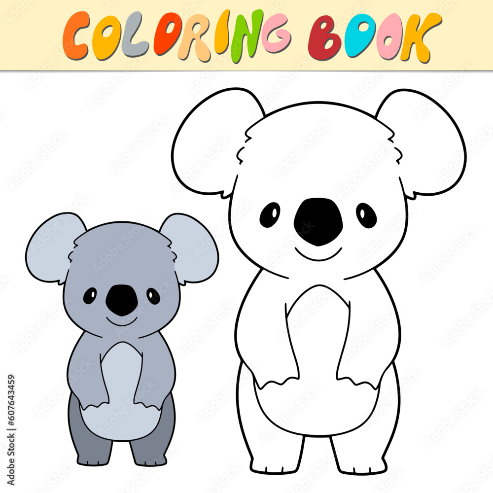 Obraz premium Koala coloring book or page for kids. Cute Koala black and white vector illustration