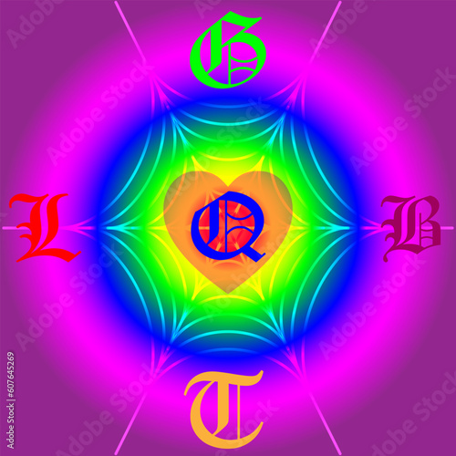 Background illustration of spider webs and heart shapes of multi colored people ,LGBTQ