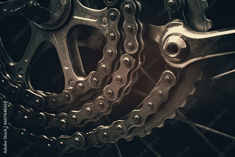 Close-up of a Bicycle Chain on a Black Background Generative AI Close-up of a Bicycle Chain on a Black Background Generative AI