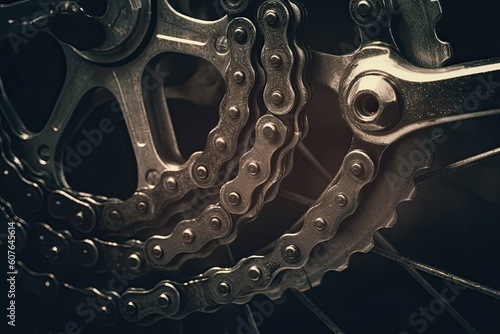 Close-up of a Bicycle Chain on a Black Background Generative AI