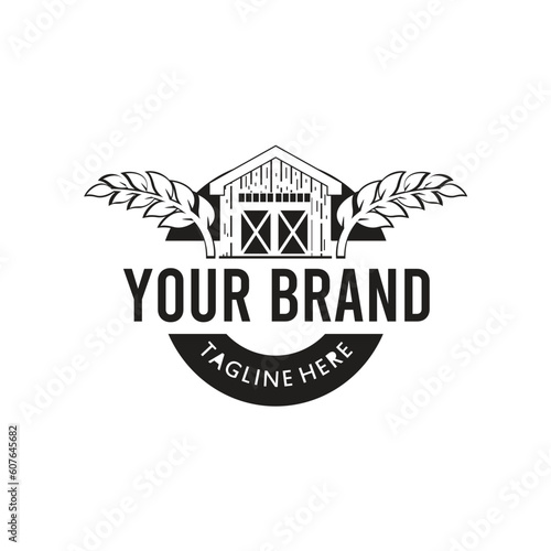 barn and wheat leaf logo for bakery shop