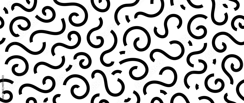 Abstract doodle lines seamless pattern. Black and white childish scribble repeating background. Basic shapes and curved stripes wallpaper. Vector backdrop 