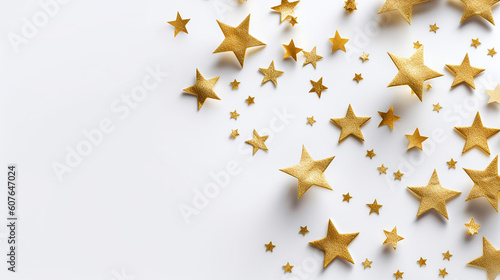 Golden christmas stars on white background. Generative AI