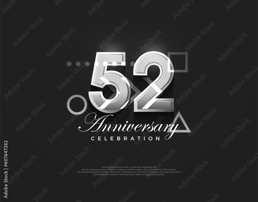 52nd anniversary number, modern elegant and simple. Premium vector background for greeting and celebration.
