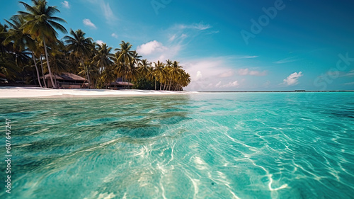 Maldives Islands Ocean Tropical Beach. Generative Ai