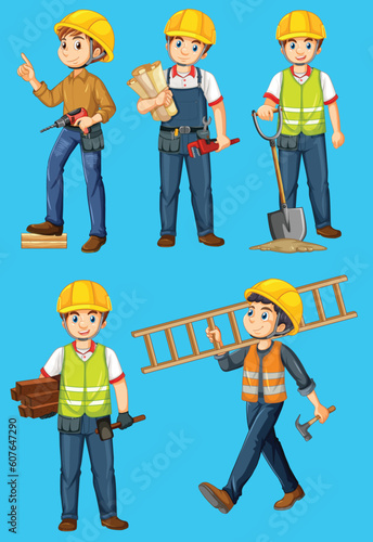 Set of construction site objects and workers by the greatest graphics