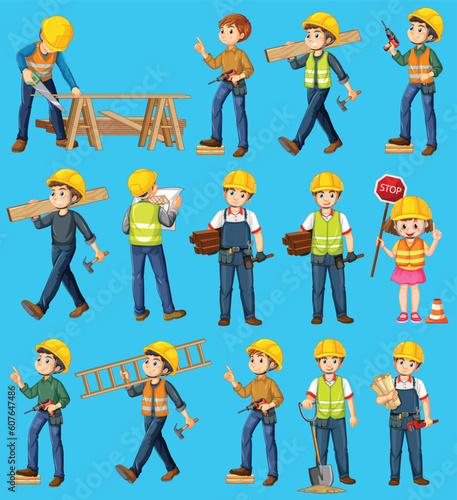 Set of construction site objects and workers by the greatest graphics