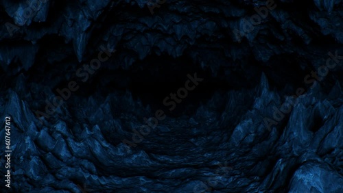 Journey Through Deep Dark Rocky Cave With Stalactites And Stalagmites - 4K Seamless VJ Loop Motion Background Animation