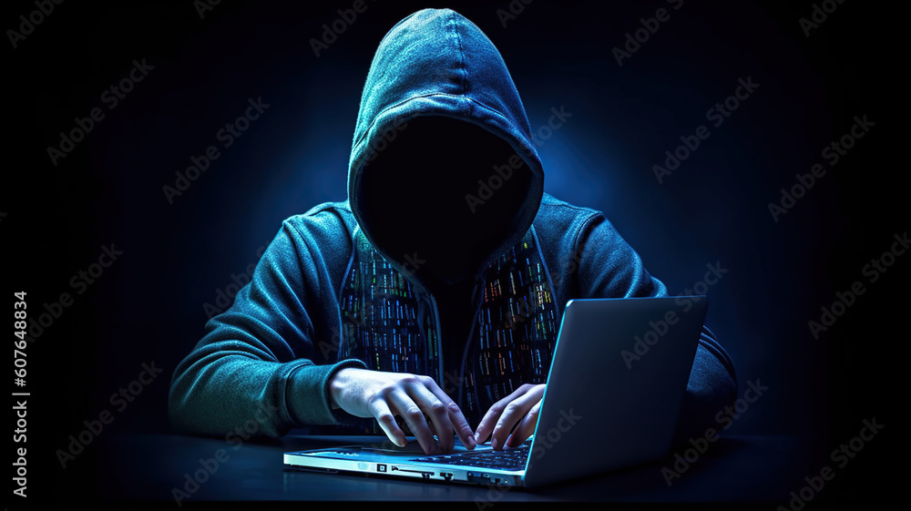 the cyber criminal in hoodie using a computer. Generative Ai the cyber criminal in hoodie using a computer. Generative Ai